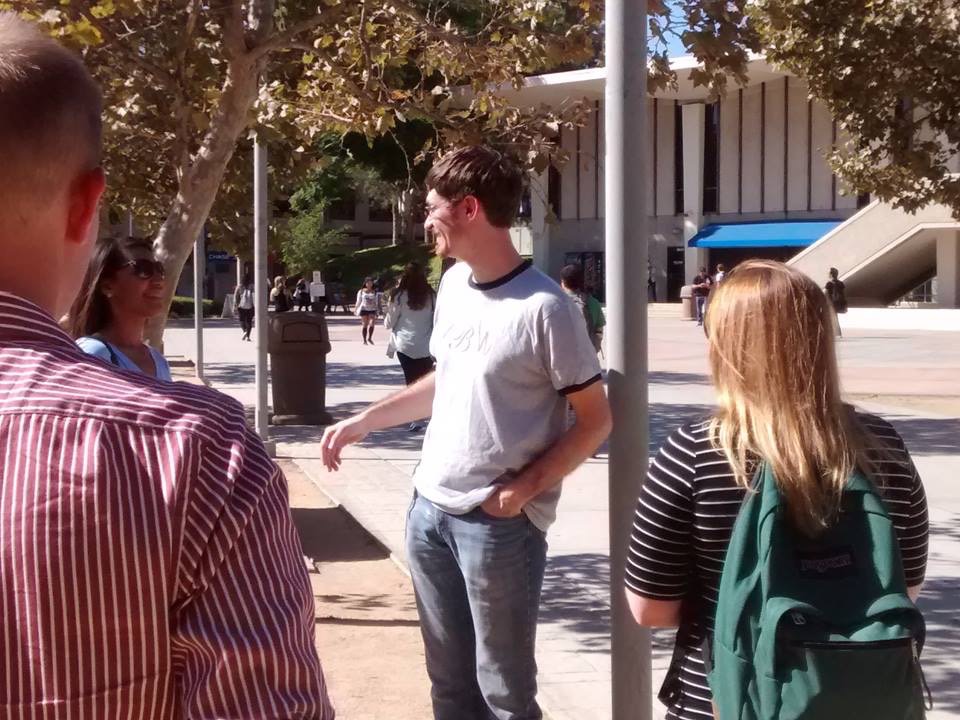 Timothy Brahm engages with pro-choice students at CSU Fullerton while training pro-life students from Biola who went through our seminar.
