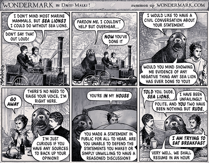 Wondermark cartoon about sealioning